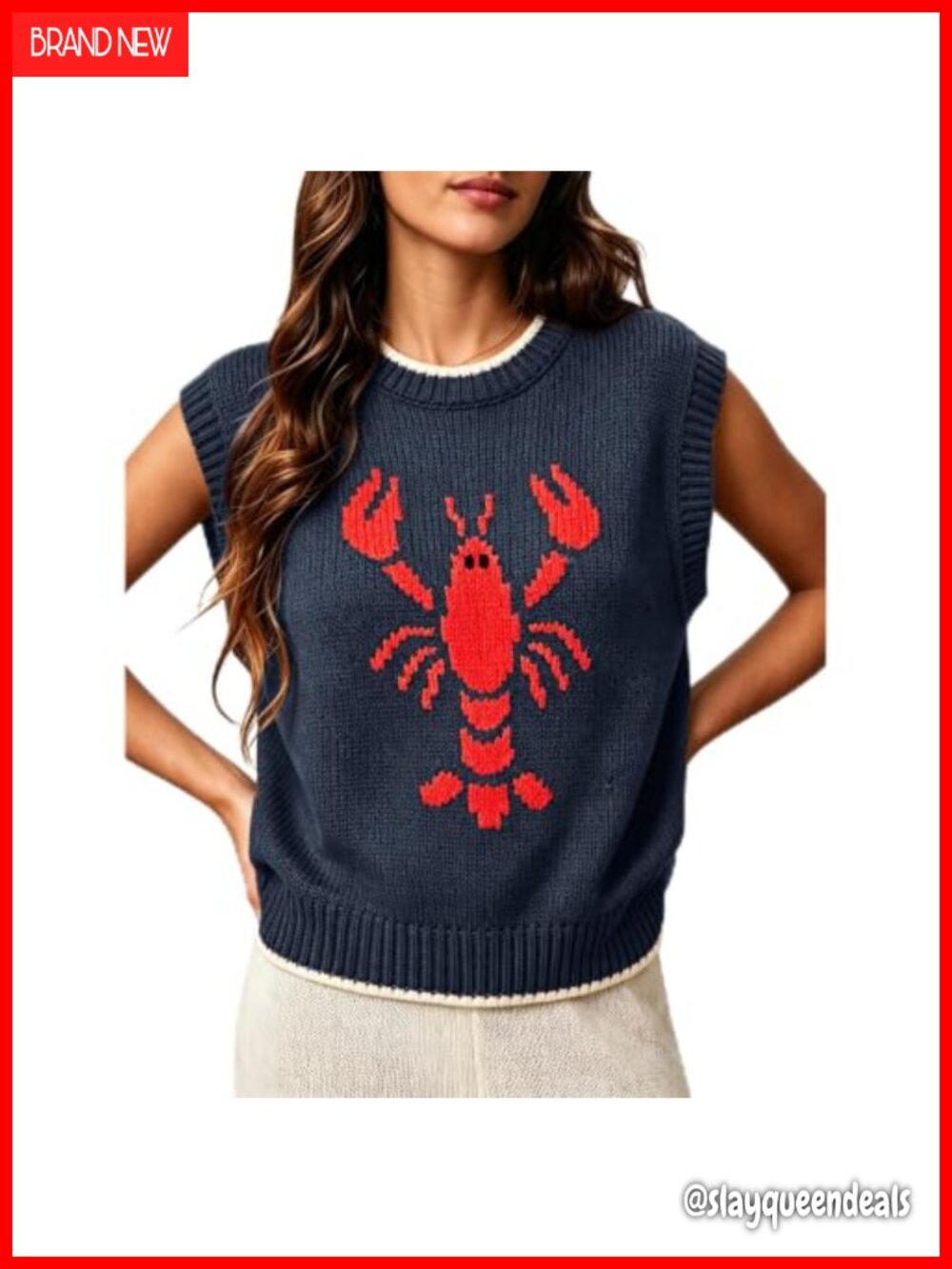 Lobster Sweater Vest Sleeveless Knit Tank Layering Piece